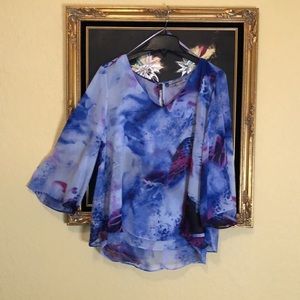 Jennifer Lopez Beautiful Blue & Pink Sheer Layered Top (NWT)